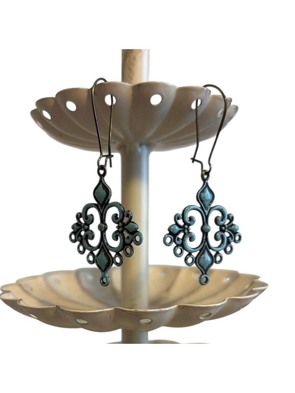 Plunder Elegant Teal Filigree Earrings Dangly Lightweight New